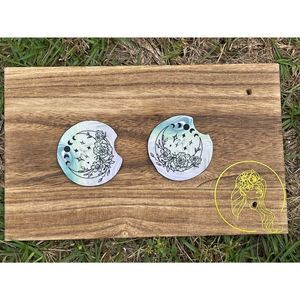 Floral Crescent Moon Car Coasters 2 Pack